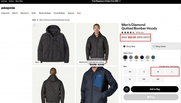 [patagonia] Men's Diamond Quilted Bomber Hoody ($99/FS)