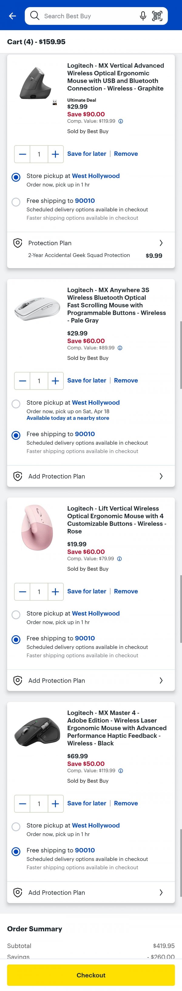 [Bestbuy] Logitech MX4 [$69.9], Vertical  MX[$29.9] Lift[$19.9]외/ 미국내 조건부 무료)